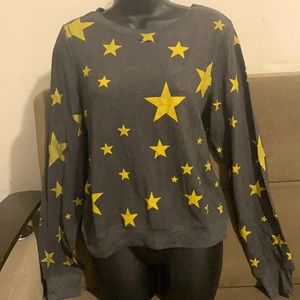 beautiful gray sweater with gold stars